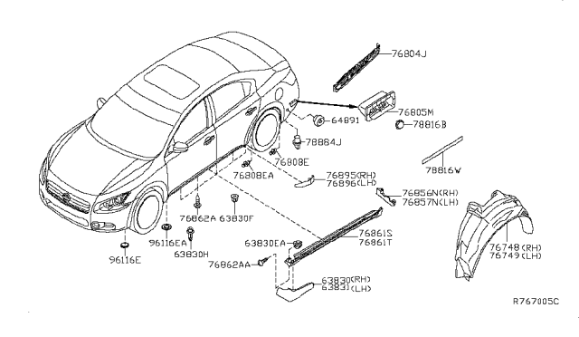 2012 Nissan Maxima Reflector MUDGUARD, Rear RH Diagram for 768569N00A