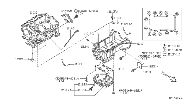 2010 Nissan Maxima  Bolt Diagram for 11035EA21A
