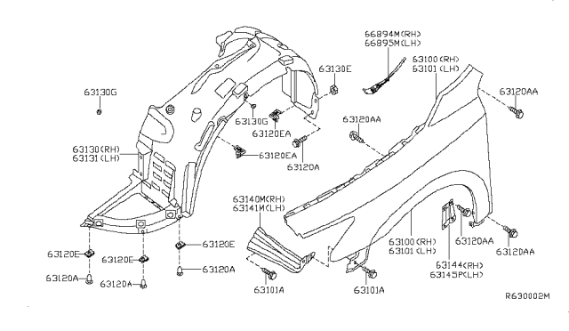 2011 Nissan Maxima  Cover-Front Fender, LH Diagram for 668959N00A