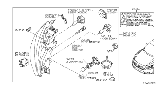 2014 Nissan Maxima Label Head Lamp Diagram for 260593Z700