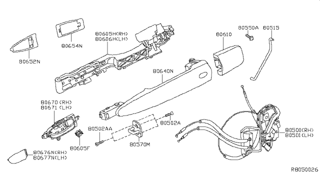 2009 Nissan Maxima Rear Interior Door Handle Assembly, Right Diagram for 806709N00A