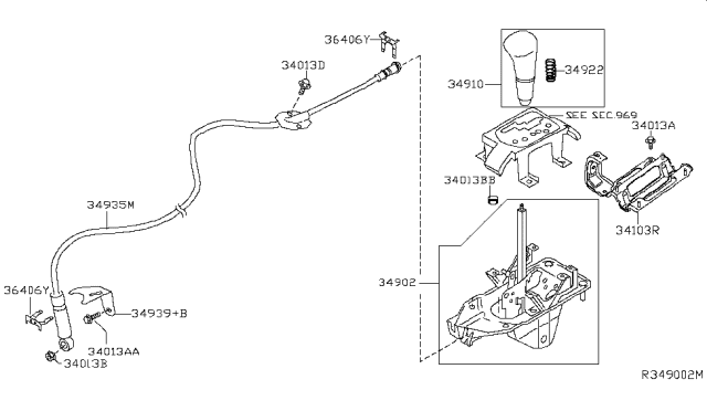 2014 Nissan Maxima  Knob Assy-Control Lever, Auto Diagram for 349109DA0A