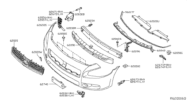2014 Nissan Maxima Front Bumper Cover Diagram for 620229DA0H