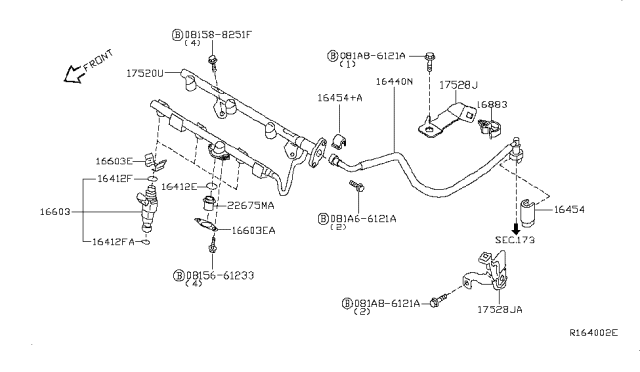 2011 Nissan Maxima Clamp Injector Diagram for 175715L30B