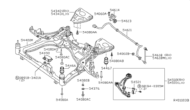2009 Nissan Maxima  INSULATOR-Member, Rear Diagram for 54467JA000
