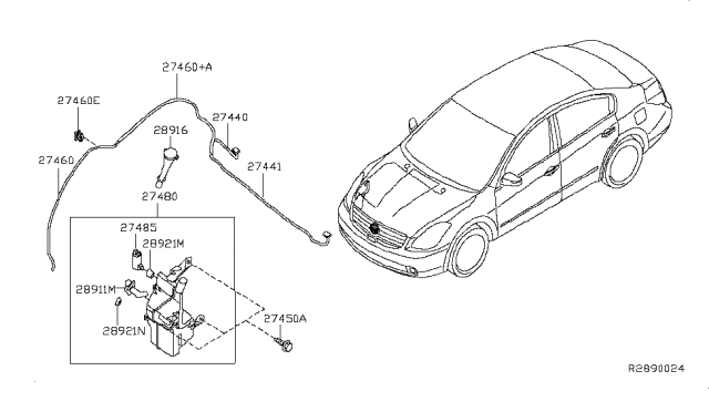 2009 Nissan Maxima  Washer Nozzle Assembly, Passenger Side Diagram for 289329N00A
