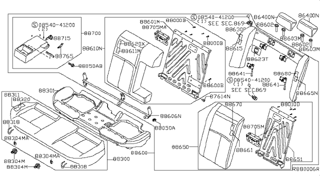 2010 Nissan Maxima  Pad-Rear Seat Cushion Diagram for 883119N21A