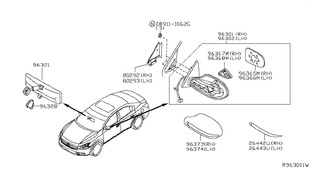 2012 Nissan Maxima  Actuator Assy-Mirror, LH Diagram for 96368ZX70J