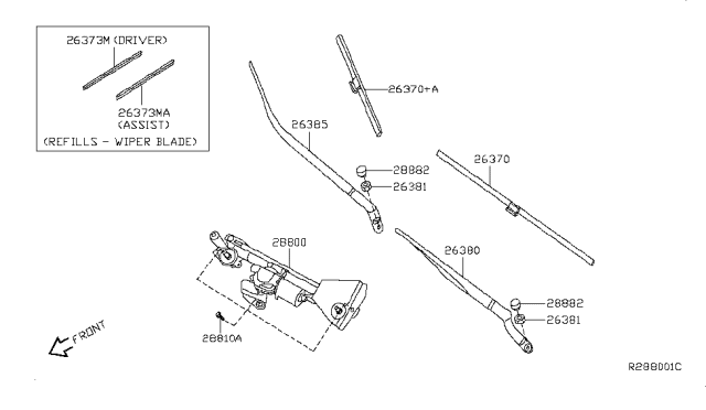 2010 Nissan Maxima Windshield Wiper Arm Assembly Diagram for 28881JB10A