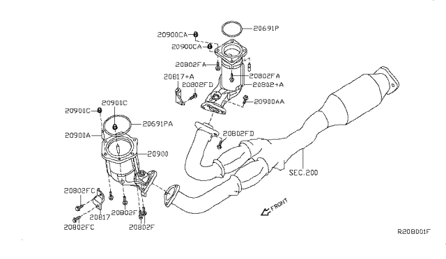 2010 Nissan Maxima Three Way Catalytic Converter Diagram for 208A19N70A
