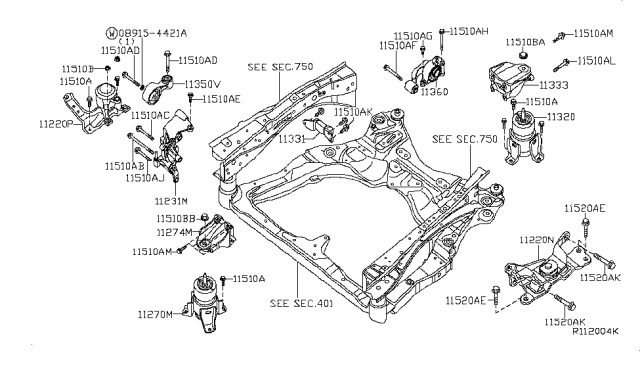 2014 Nissan Maxima  Engine Mounting Insulator, Front Diagram for 112209N00A