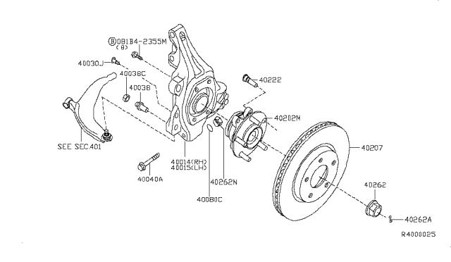 2014 Nissan Maxima Spindle-KNUCKLE, LH Diagram for 40015JA00A