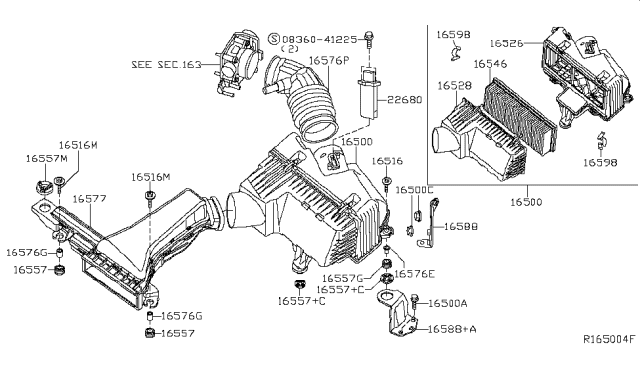 2010 Nissan Maxima  Air Cleaner Diagram for 165009N00B