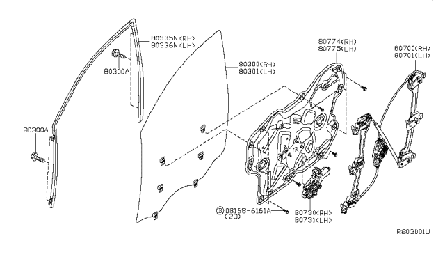 2011 Nissan Maxima Regulator Assy-Door Window, Rh Diagram for 807209N00A