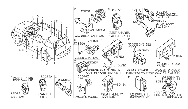 2007 Nissan Armada  Switch Assy-Power Window Main Diagram for 254017S201