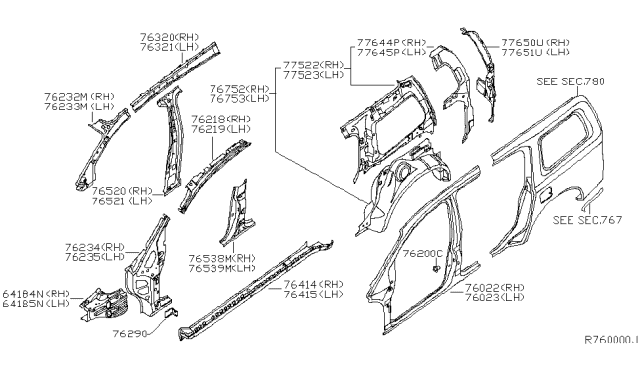 2006 Nissan Armada  Reinforce-Front Pillar, Upper LH Diagram for 762157S030