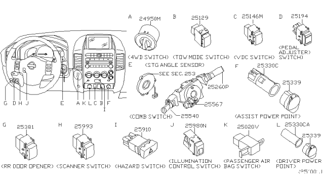 2005 Nissan Armada Switch Assy-Wiper Diagram for 25260CB60A