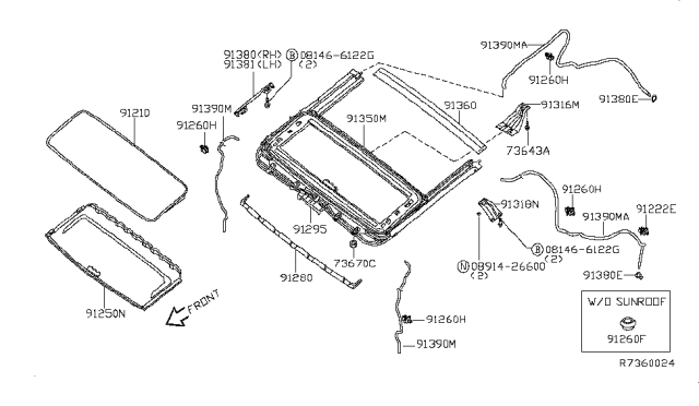 2008 Nissan Armada  Rail Assy-Sunroof Diagram for 913507S212