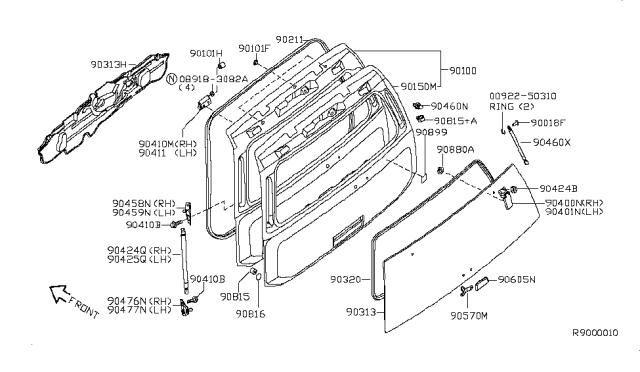 2007 Nissan Armada Hinge Assy-Back Door, LH Diagram for 904017S000