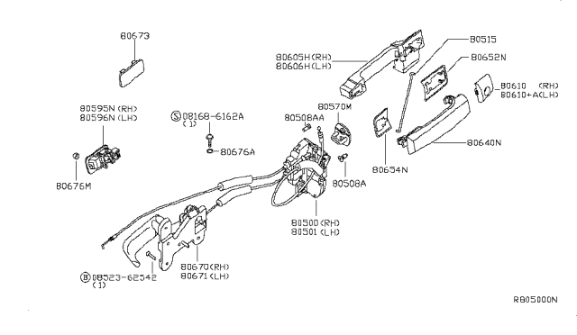 2009 Nissan Armada  Rear Interior Door Handle Assembly, Right Diagram for 80670ZC30A