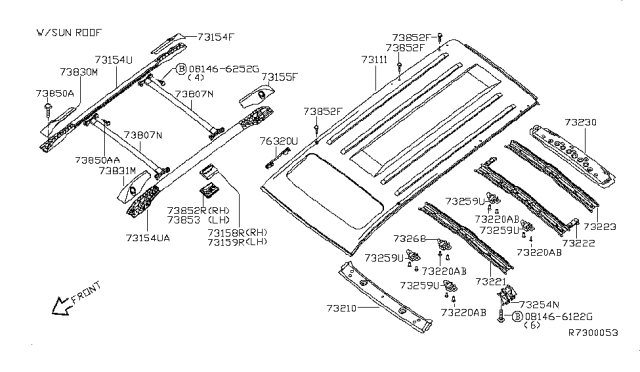 2009 Nissan Armada  Bow-Roof, NO. 4 Diagram for 732707S031