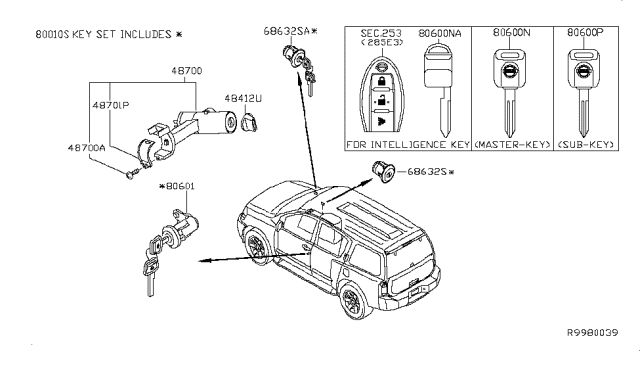 2013 Nissan Armada Cylinder Set-Glove Box Lid Lock Diagram for F8632JA00A