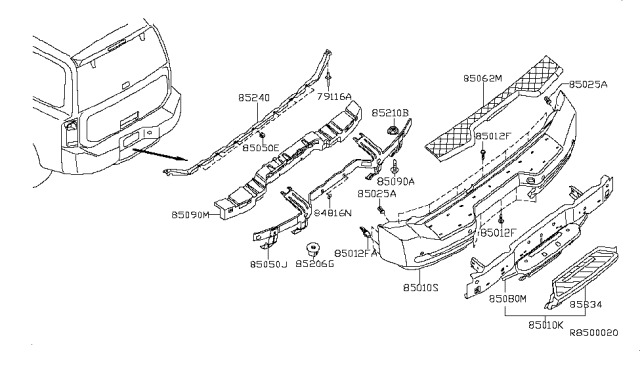 2007 Nissan Armada  Finisher-Rear Bumper, Center Diagram for 850717S000
