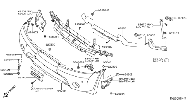 2008 Nissan Armada  Front Bumper Cover Diagram for 620227S202