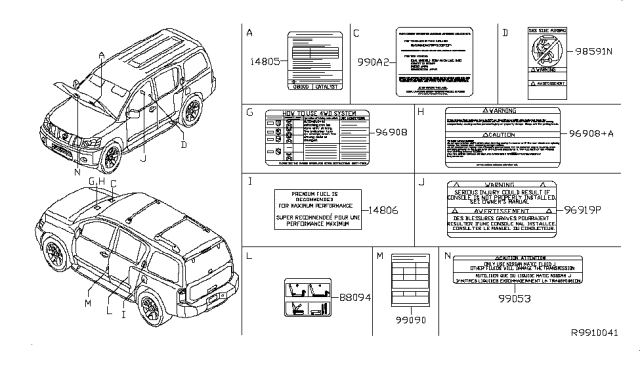 2010 Nissan Armada Label-Parts Content Diagram for 990A2ZV50A