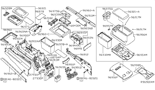 2013 Nissan Armada Cup Holder Assembly Lid Front Match Diagram for 96964ZQ10A