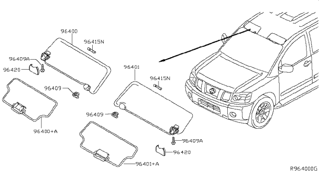 2013 Nissan Armada Cover-SUNVISOR Diagram for 964207S060