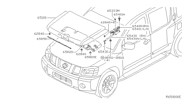 2014 Nissan Armada Hinge Assembly-Hood, RH Diagram for 654007S000