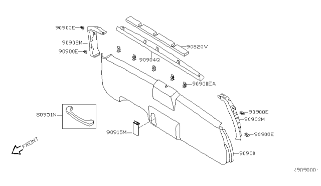 2008 Nissan Armada Garnish Assy-Back Door Side, RH Diagram for 909027S000