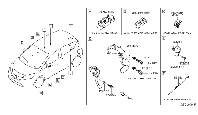 2015 Nissan Versa Note  Switch Assy-Power Window, Main Diagram for 254013AA1B