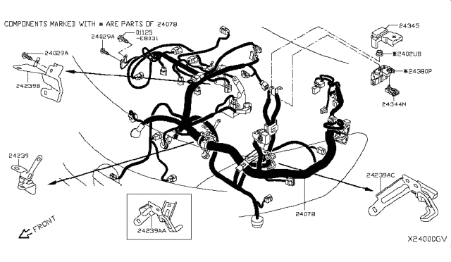 2018 Nissan Versa Note  Bracket-Engine Room Harness Diagram for 242395RB0A