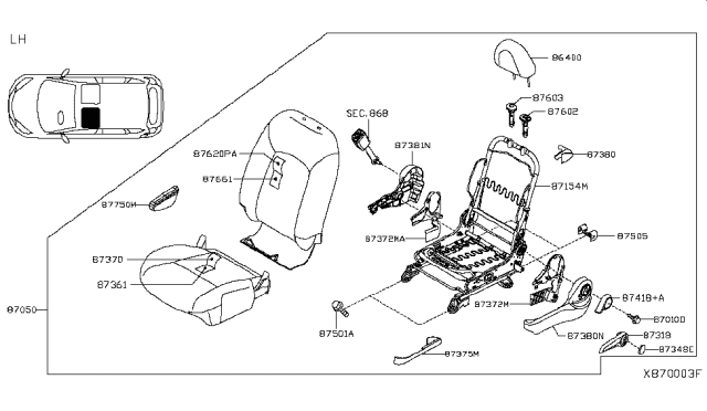 2017 Nissan Versa Note Front Seat Armrest Assembly, Left Diagram for 877503VM1A
