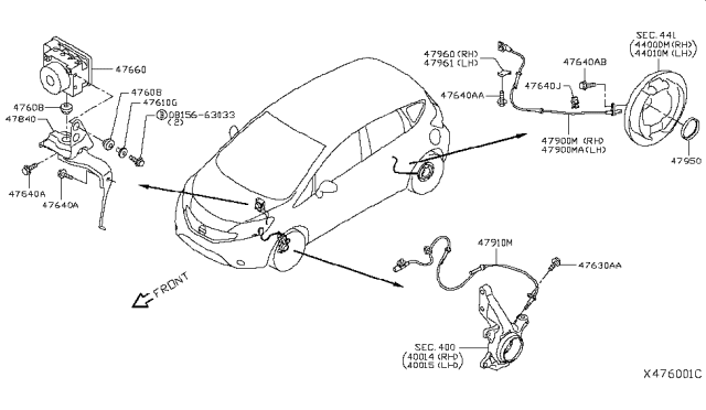 2018 Nissan Versa Note Sensor Assembly Anti Ski, Rear Diagram for 479001HA0A