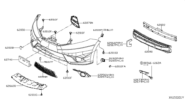 2015 Nissan Versa Note Finisher-Front Bumper Diagram for 622783VY0A