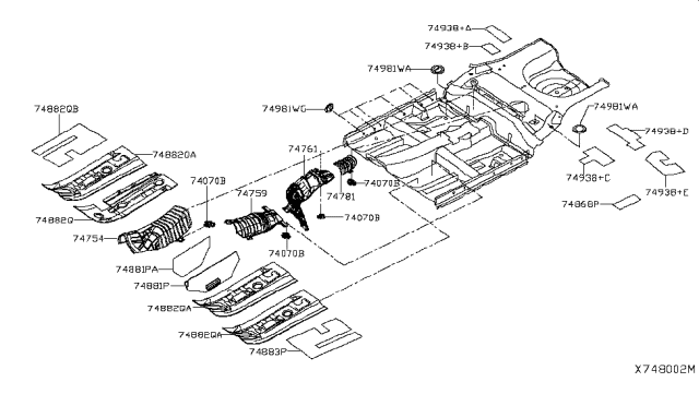 2019 Nissan Versa Note Insulator-Front Floor, Front Diagram for 74882EL000