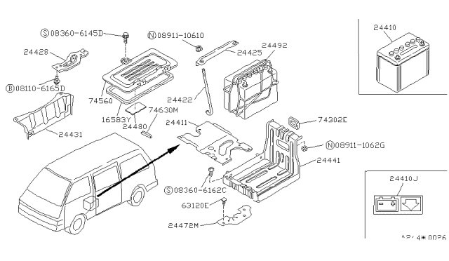 1990 Nissan Van Rod Battery Fix Diagram for 2442589902