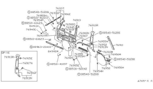 1988 Nissan Van GROMMET Screw Diagram for 0128100062