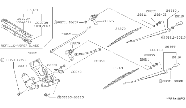 1989 Nissan Van  Motor Assy-Windshield Wiper Diagram for 2881525C10