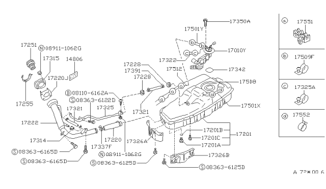 1989 Nissan Van  Fuel Pump Assembly Diagram for 1705017C00