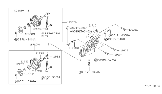 1989 Nissan Pulsar NX PULLEY Assembly-IDLER Compressor Diagram for 1192577A00