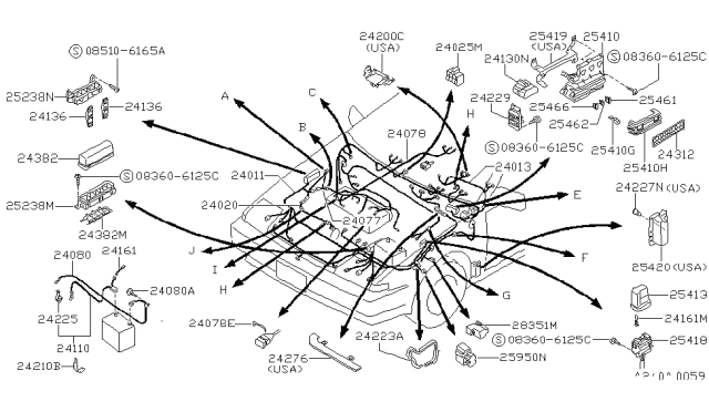 1989 Nissan Pulsar NX  Harness Engine Room Diagram for 2407784A01