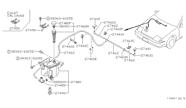 1987 Nissan Pulsar NX  Washer Nozzle Assembly, Driver Side Diagram for 2893184M00