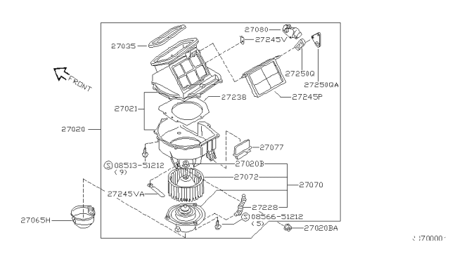 2000 Nissan Frontier Motor & Fan Assy-Blower Diagram for 272208B400