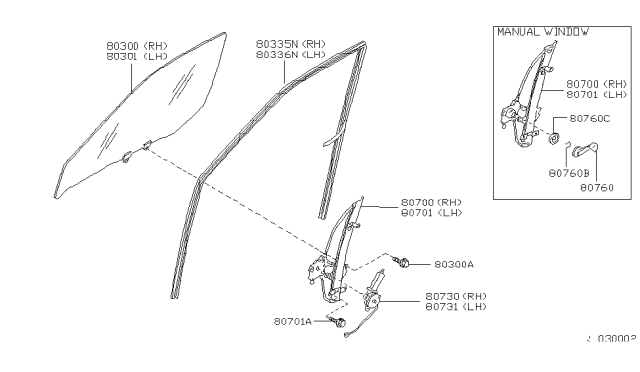 1998 Nissan Frontier  Glass Assembly-Door Window, LH Diagram for 803013S500