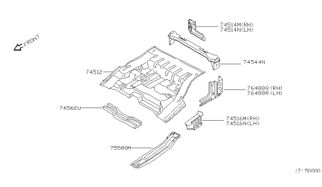 2001 Nissan Frontier  Assembly Rear Floor Diagram for 745109Z330
