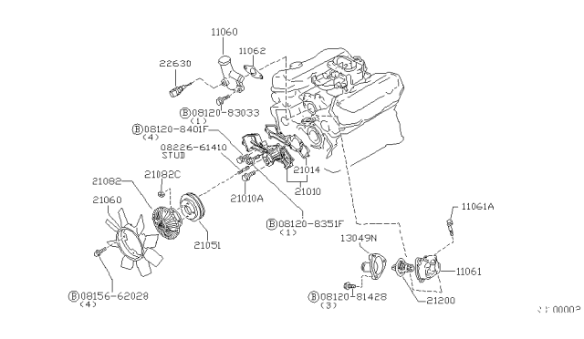 2000 Nissan Frontier  Pump Assy-Water Diagram for 210100W002